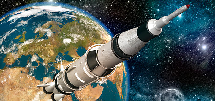 Rocket in space above the Earth