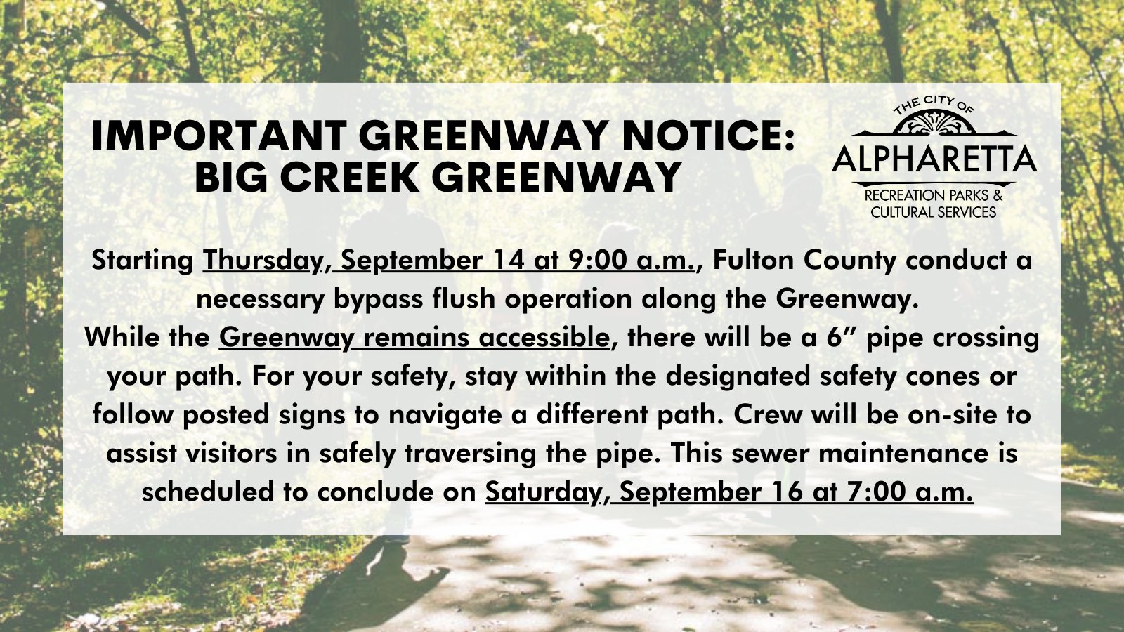 warning notice for the alpharetta greenway